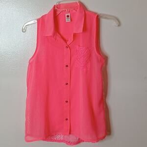 Total girl sleeveless button down peach collared shirt XL